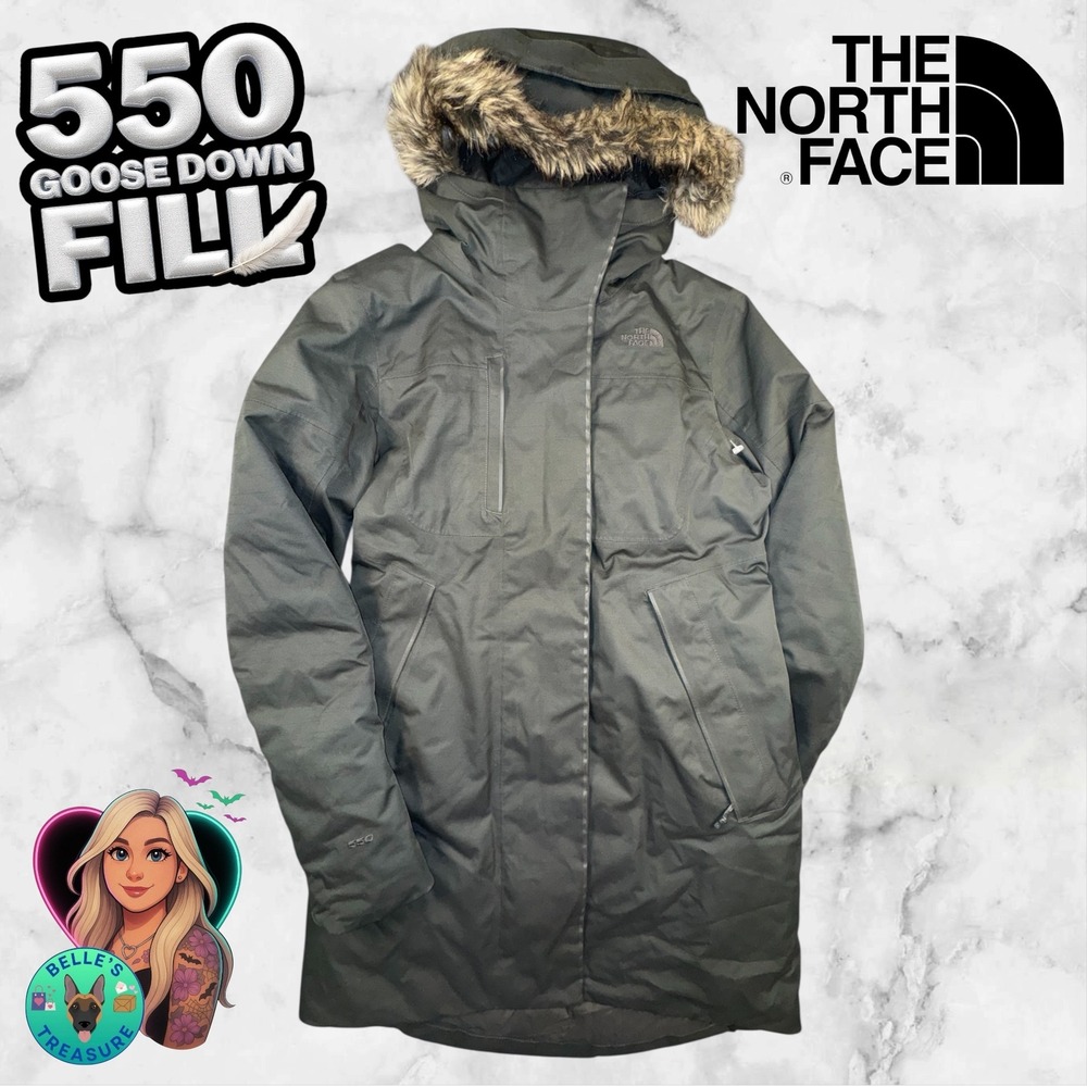 The North Face Far Northern 550 Down Parka Womens S Green Arctic Fur Hood Jacket
